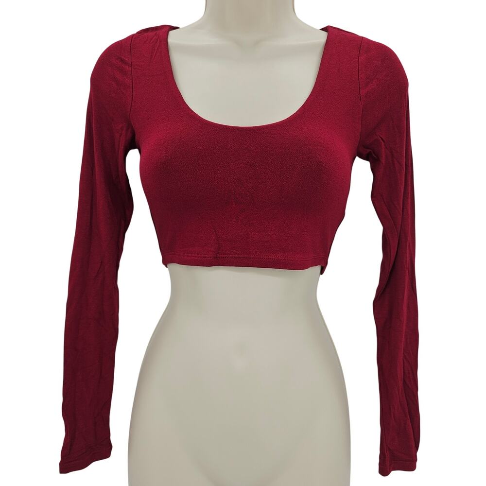 Naked Wardrobe Womans size S Hourglass Long Sleeve Cropped Top Burgundy Red NWOT